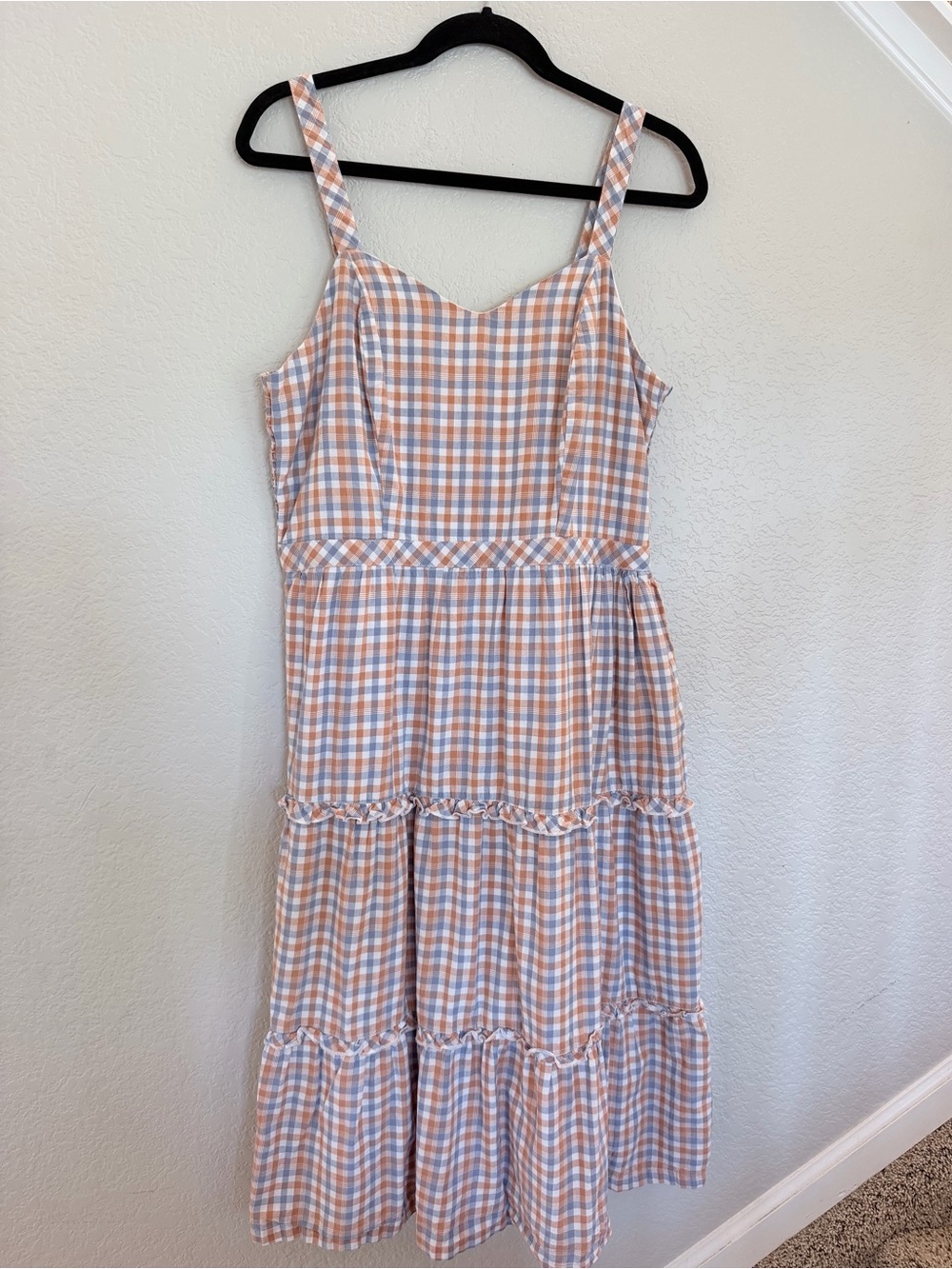 Cotton & Rye Outfitters Plaid Gingham Tiered Midi Dress | Smocked Back | Size XL